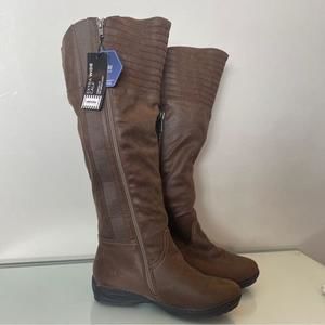 Kate & Leo Extra Wide Calf Knee High Brown Zip Up Boots w/ Elastic Full Sherpa